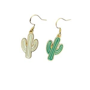 Asymmetrical Cactus Earrings in Green and White